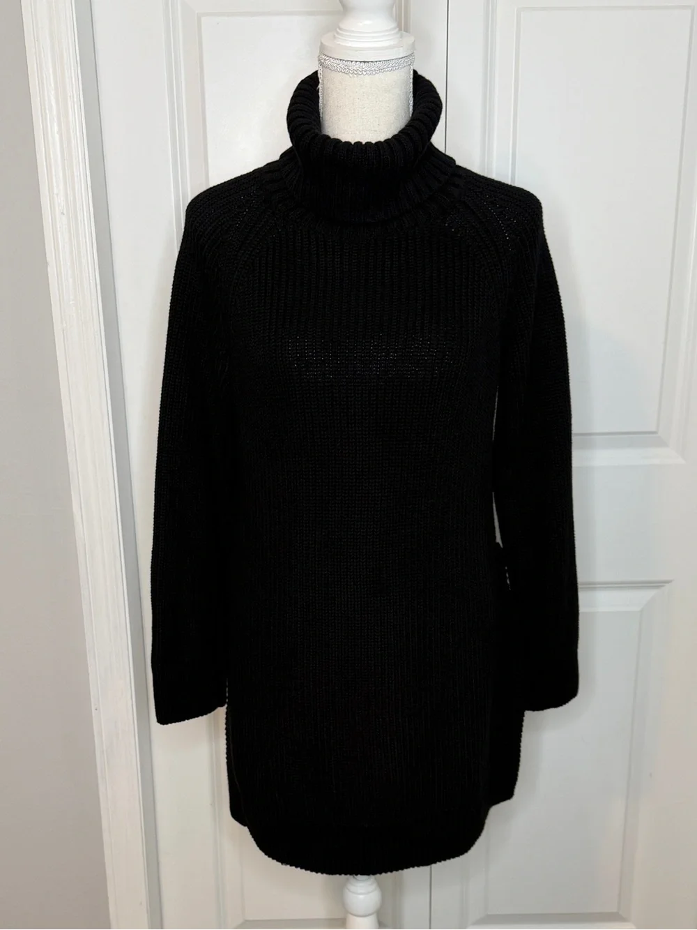 Kate Spade Black Turtleneck Knit Tunic Sweater XS Side Splits Cotton Cashmere